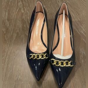 Black Block Heels | Gold Chain Embellishment | Never Worn